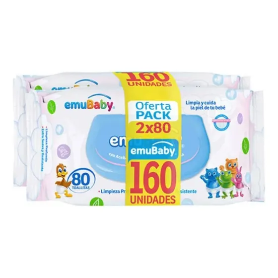 Toallas Húmedas Emubaby Premium Con Tapa Pack 2x80 (160 Un