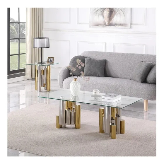 Mesa De Café Nicbex Mesa De Vidrio Cuadrada De Acero Mesa De