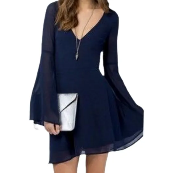 Vestido De Chifon Casual Con Manga Acampanada 