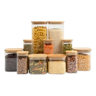 Kit 11 Potes De Vidro Com Tampa De Bambu HermĂ©ticos - TĂŒd Kit 11 Potes De Vidro Com Tampa De Bambu HermĂ©ticos - TĂŒd