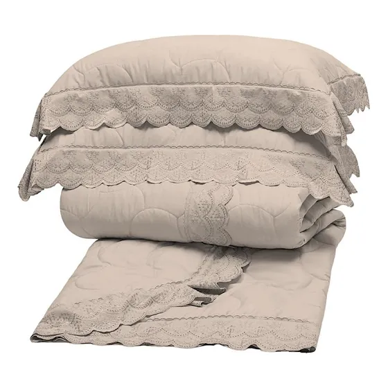 Kit Colcha Cobreleito Casal Renda Sonata 3 Peças Buettner Cor Fendi