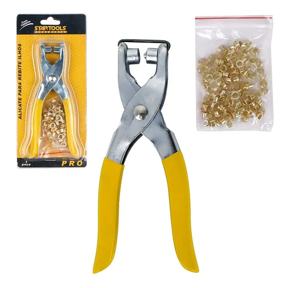 Alicate Para Colocar Ilhos Manual + 100 Ilhoses Dourados