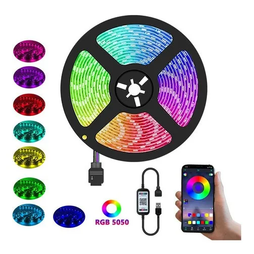  Luces Rgb Cinta Led 5050 Rollo 5 Mts Bluetooth Usb