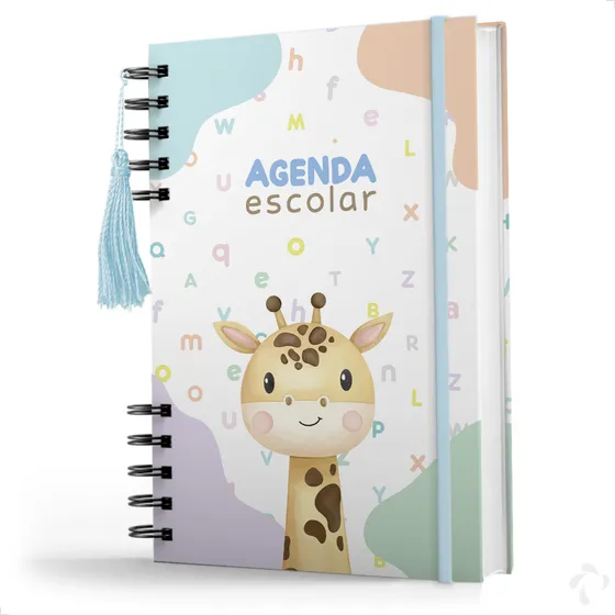 Agenda Creche Infantil Capa Dura Minha Rotina Menino Girafa Ano 2025 Capa Branco Girafa Menino