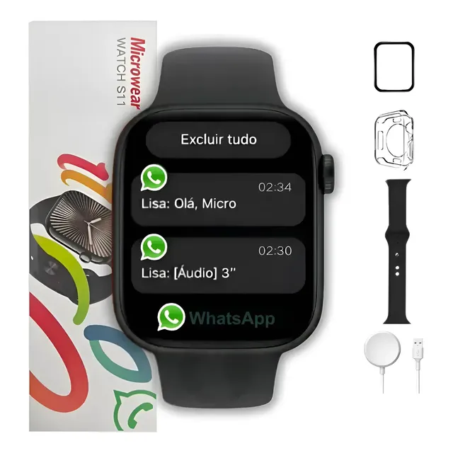 Relógio Smartwatch S11 Serie 11 Amoled Whatsapp Gps Nfc 2026 Preto Black