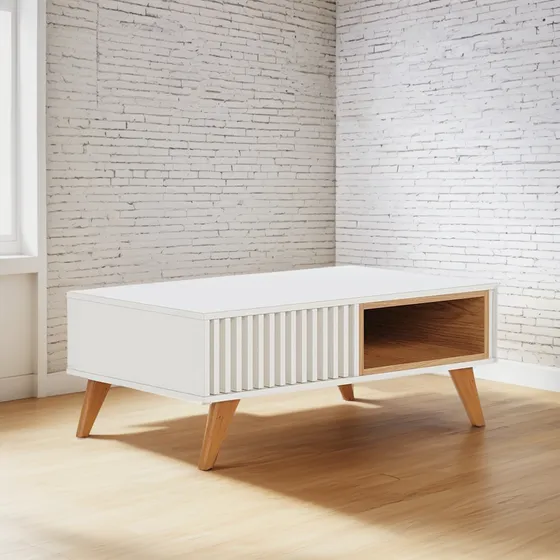 Mesa De Centro Jeri Ripada - Pr Móveis Cor Off White/freijó