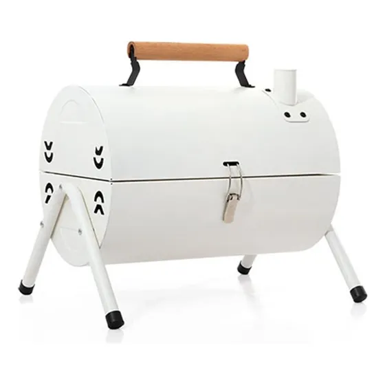 Parrilla Portatil De Carbon Doble Funcion Con Ahumador Para Asados Ideal Para Camping, Terraza Y Balcones Color Blanco Marca Chic Haus