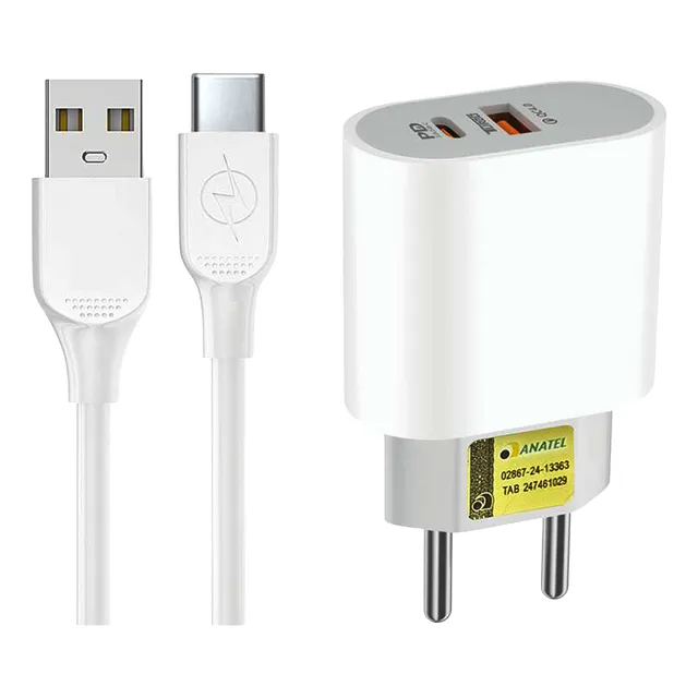Carregador Duplo 40w + Cabo Para Xiaomi Samsung iPhone 15 Cor Branco