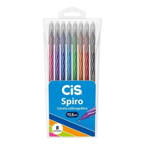 8 Caneta Spiro Esferográfica 0.7mm Colorida 1 De Cada Cor