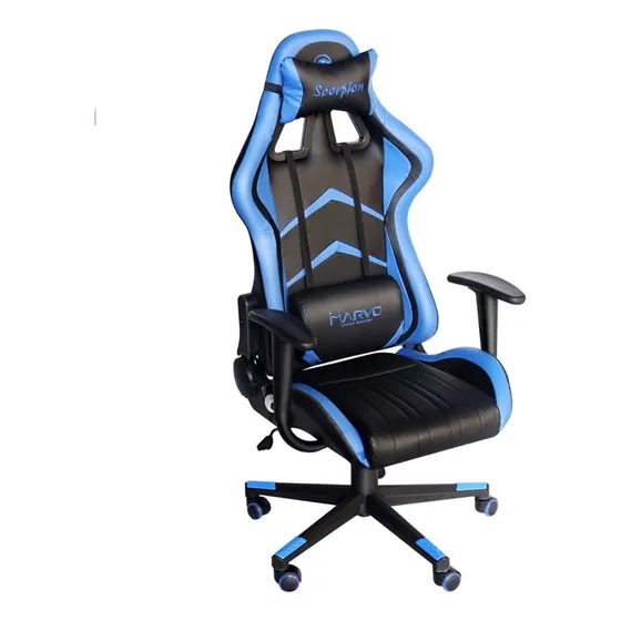 Silla de escritorio Marvo CH-106 Gamer Ergonómica Negra/Azul Tapizado de Cuero Sintético