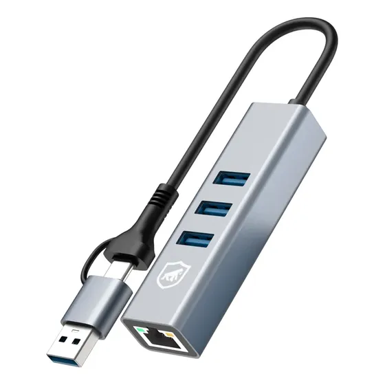 Hub Usb-c Multiportas Com Adaptador Usb-a, Conector Ethernet Lan + 3 Portas Usb 3.0 De Até 5 Gbps, Liga De Alumínio Portátil Para Periféricos, Tablet, Computador E Notebook - Gshield