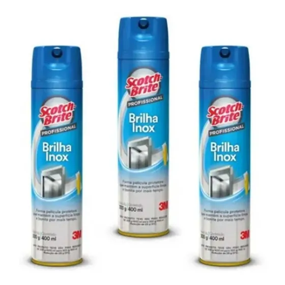 Kit 3 Brilha Inox Scotch-brite 3m Profissional 400ml