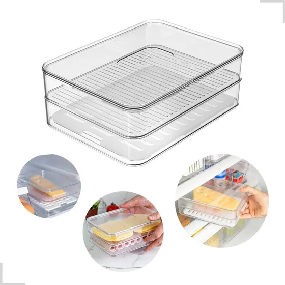 Porta Frios Duplo Organizador De Geladeira Divisória Natural