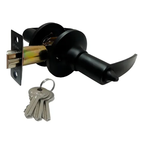Cerradura De Manija Negro Mate Para Entrada/recamara Redonda