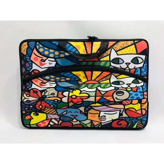 Capa Case  Notebook Romero Britto 15.6  Bolso Alça Estampada