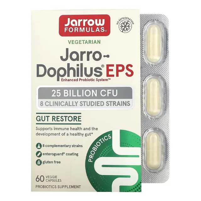 Jarro-dophilus Eps, Con 25 Billones De Bacterias Vivas Garantizadas, 8 Cepas Clínicamente Documentadas, Con Enhanced Probiotic System Sistema Probiótico Mejorado, Contiene 60 Cápsulas Veganas.
