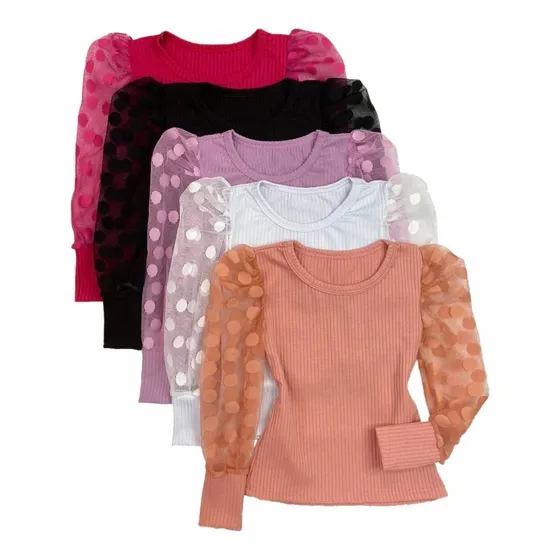 Blusa Manga Bufante Tule Infantil Mini Diva Blogueirinha 