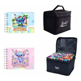 Kit Canetas Touch 168 Cores E 2 Livro Stitch De Colorir Kit Canetas Touch 168 Cores E 2 Livro Stitch De Colorir