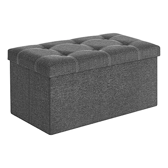 Songmics Banco De Almacenamiento Otomano, 21 Galones, Pecho Plegable Con Tela Transpirable De Aspecto De Lino, Soporta 660 Libras, Para Entrada, Sala De Estar, Recámara, Gris Oscuro Ulsf001g01