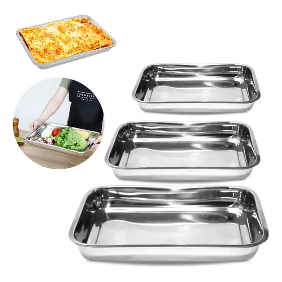 Conjunto Assadeiras Inox Retangular Alta 3 Tamanhos Bolo