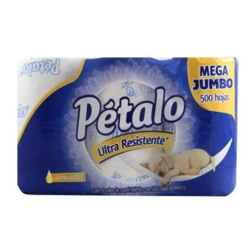 Bulto de 6 paquetes de Papel Higiénico Petalo ultra resist 500 hojas dobles con 6 rollos cada uno