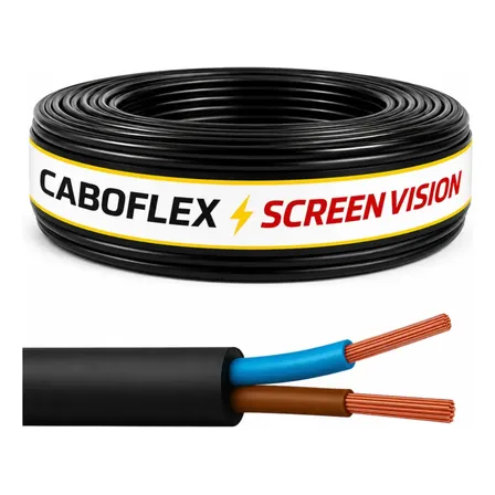 Foto de Fio Cabo Pp 1,5mm Flexivel 2x1,5mm 2 Vias Rolo 50 Metros Para Extensão Cor Preto Marca Screen Vision
