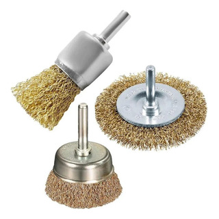 Escova De Aço Kit 3pçs Circular Haste 6mm Furadeira/esmilhad Escova De Aço Kit 3pçs Circular Haste 6mm Furadeira/esmilhad