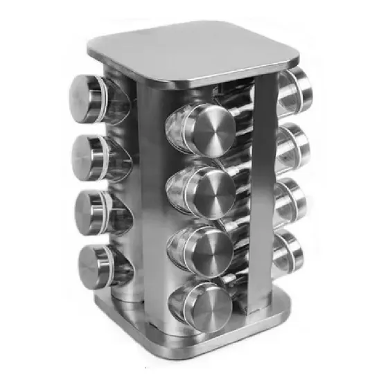 Porta Tempero Giratório Inox 16 Potes Vidro Dosador Cozinha 