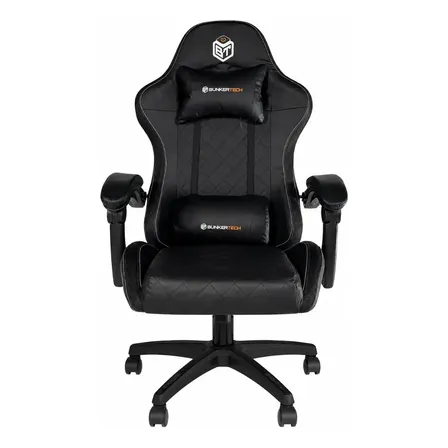 Cadeira Gamer Bunkertech Pro Ergonômica Reclinável Com Apoio Preto Couro Sintético