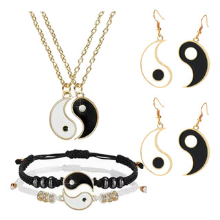 Set De 2 Pulseras Pareja De Yin Yang +2 Collar+4 Pendientes Set De 2 Pulseras Pareja De Yin Yang +2 Collar+4 Pendientes