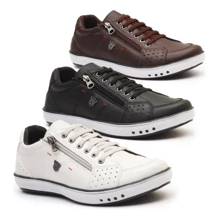 Kit 3 Pares Sapatênis Casual Flexível Confortável Social