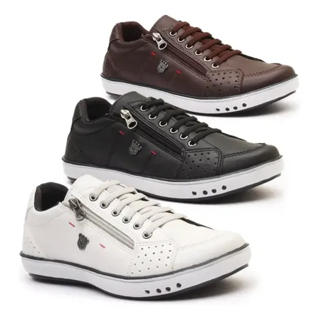 Kit 3 Pares Sapatênis Casual Flexível Social Calce Fácil