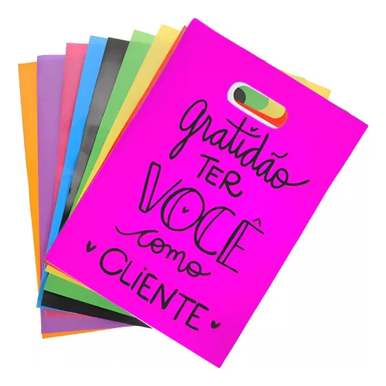 Kit 100 Sacolas Plástica Personalizada Gratidão Boca Palhaço
