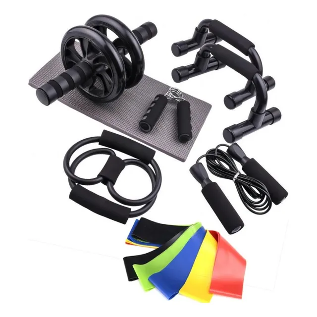 Kit Ejercicio 12 Rodillo Abdominal Barras Push-up Ejercitado