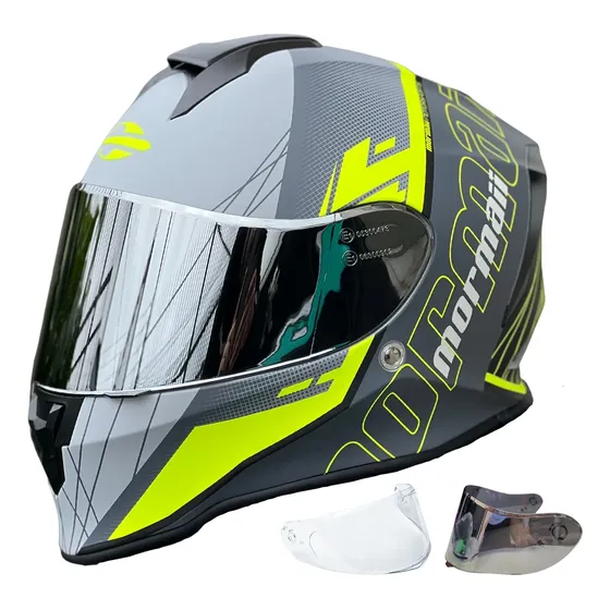 Capacete Moto Fechado Mormaii M1 Neon Fosco Com Viseira Espelhada Selo Inmetro