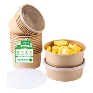 50 Bowls Kraft Contenedores Biodegradables 1000 Ml Con Tapa 50 Bowls Kraft Contenedores Biodegradables 1000 Ml Con Tapa