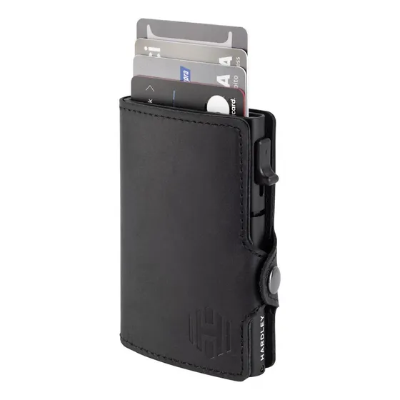 Billetera Hombre De Cuero Hardley Tarjetero Bloqueo Rfid Color Negro