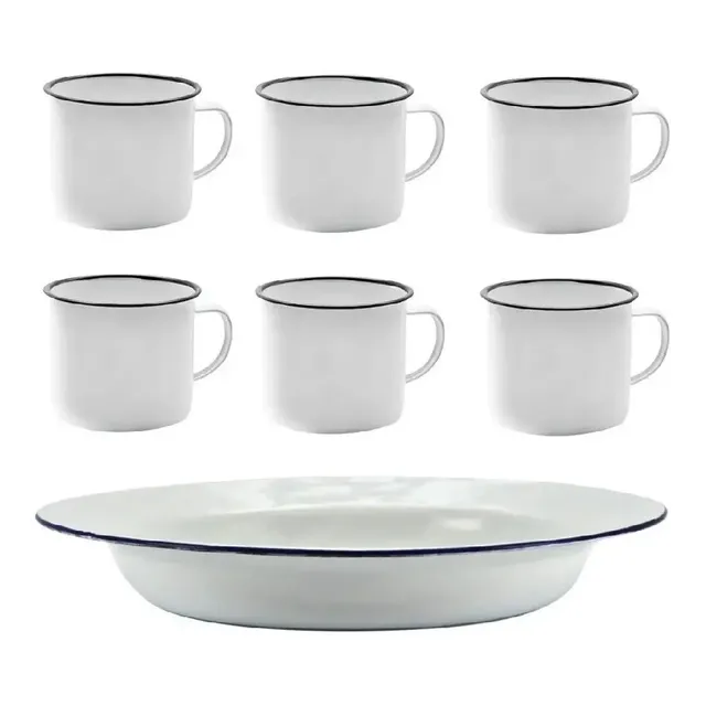 Kit 6 Pratos E 6 Canecas Esmaltados Brancos  Alumínio Yazi Branco