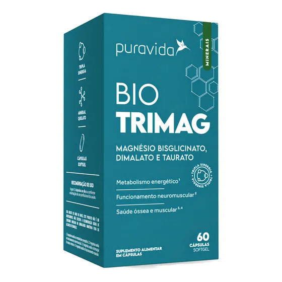 Bio Trimag Puravida 60 Cápsulas Blisglicinato, Dimalato e Taurato