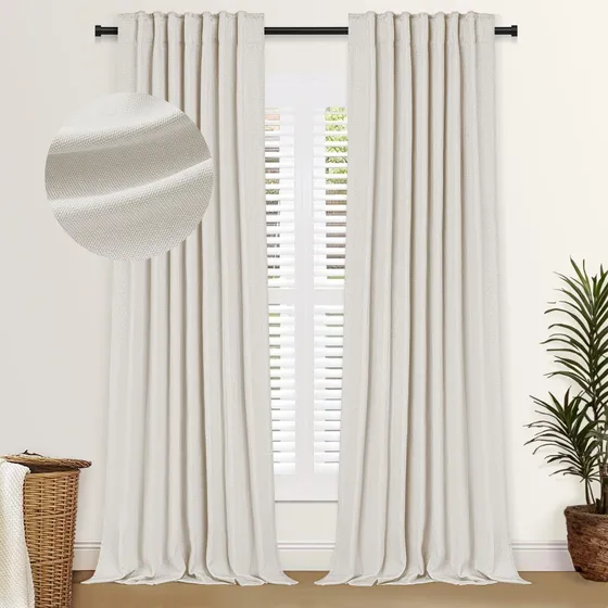 Cortinas Opacas De Lino Sintético 84 Pulgadas Color Crema 2