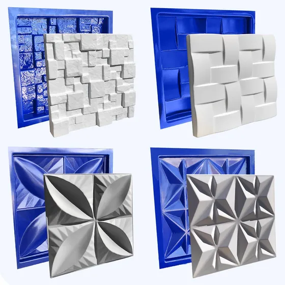 Conjunto 4 Moldes Formas 3d Gesso Ou Cimento Abs Azul - Xmoldes - (molde 3d Trançado - Molde 3d Campestre - Molde 3d Cullinans - Molde 3d Mosaico)