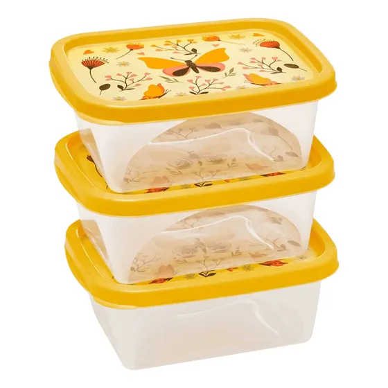Kit 3 Potes 220ml Plástico Decorados Alimento Microondas