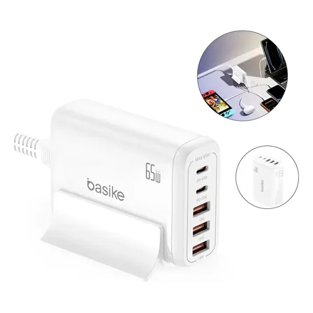 Basike Estacao De Carregamento 5 Ports Com 3 Ports USB-A + 2 Ports USB-A, Carregador Turbo 65W Com 1.5m Fio Para Android, iPhone, Carregador Celular Carregador Rapido Usb c Carregador Usb