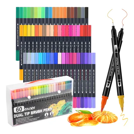 60 Cores Canetas Ponta Dupla Brush Pen Desenho Colorir Novo