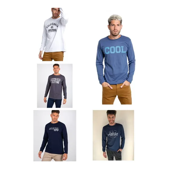 Pack X4 Remera Manga Larga Estampada Basica Hombre Algodon!