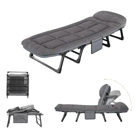 Cama Dobravel Reclinável Soneca Escritório Aço Reforçado Cinza