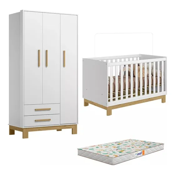 Quarto Infantil Q Encanto Slim Guarda Roupa E Berço Colchão