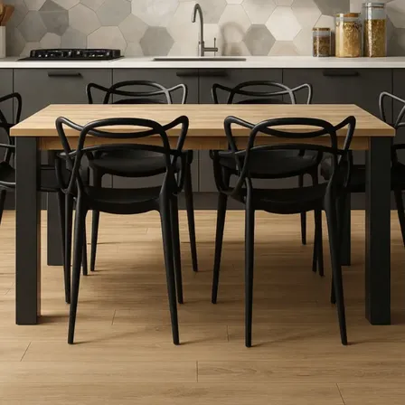Kit Mesa E 6 Cadeiras Allegra Preto Jantar Sala Cozinha