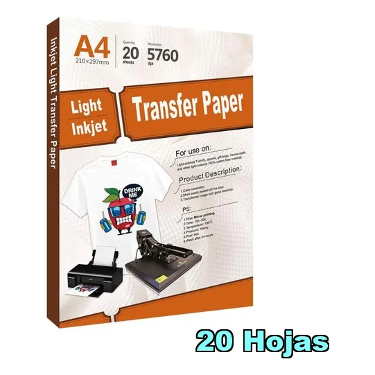 Papel Transfer Inkjet  Para Telas Claras Tamaño A4