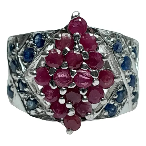 Anillo De Plata 925 Circonio Azul Marino Y Fucsia
